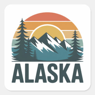 Retro Alaska Sunset Adventure  Square Sticker