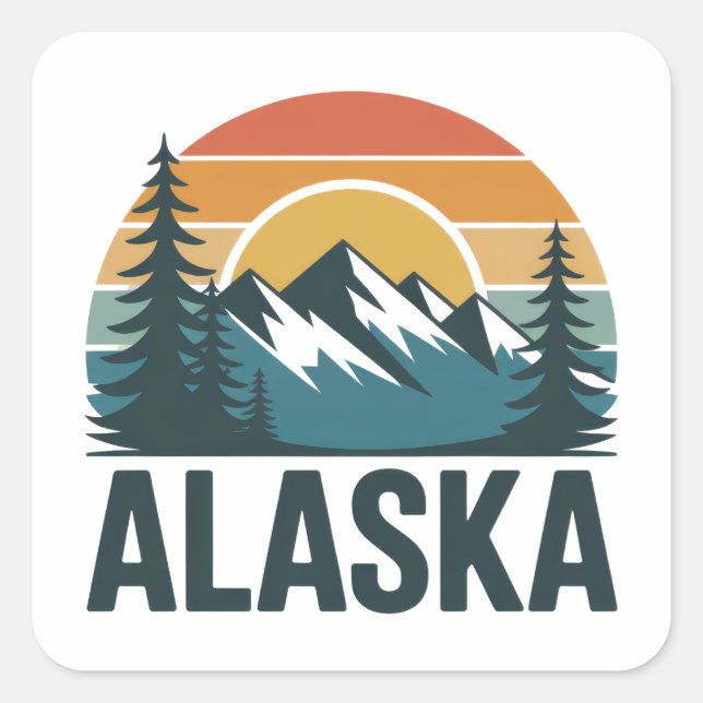 Retro Alaska Sunset Adventure  Square Sticker (Front)