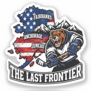 Retro Alaska The Last Frontier Ice Hockey Bear Map