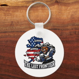 Retro Alaska The Last Frontier Ice Hockey Bear Map Key Ring