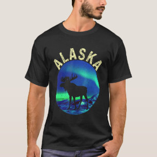 Retro Alaskan Moose with Aurora Borealis Alaska Da T-Shirt