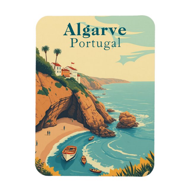 Retro Algarve Portugal Souvenir Sunny Beach Scene Magnet (Vertical)