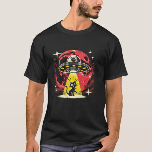 Retro Alien Beam UFO Cat Abduction Cosmic Space Ca T-Shirt