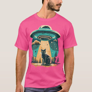 Retro Alien Cat Ufo Galaxy Cat Vintage Ufo Cat T-Shirt
