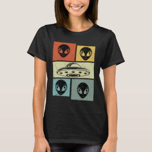 Retro Alien Faces UFO Vintage Pop Art Collage T-Shirt
