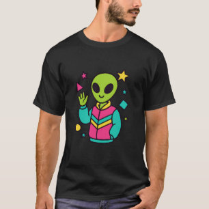 Retro Alien in Neon Jacket 80s Sci-Fi Vector Art T-Shirt