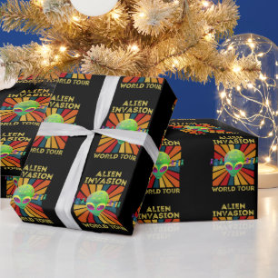 Retro Alien Invasion World Tour Colourful and Blac Wrapping Paper