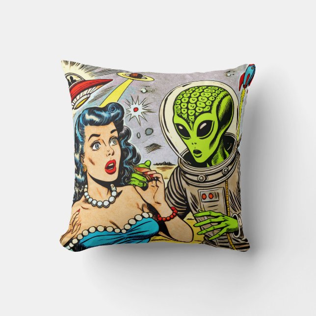 Retro Alien Science Fiction Comics Cushion (Front)