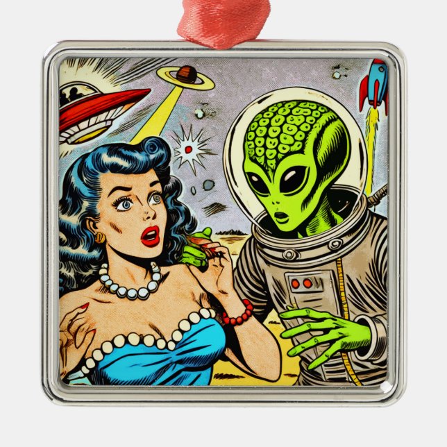 Retro Alien Science Fiction Comics Metal Tree Decoration (Front)