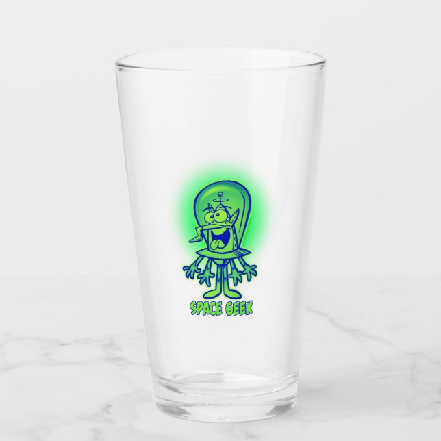 Retro Alien Space Geek Glass Tumbler (Front)