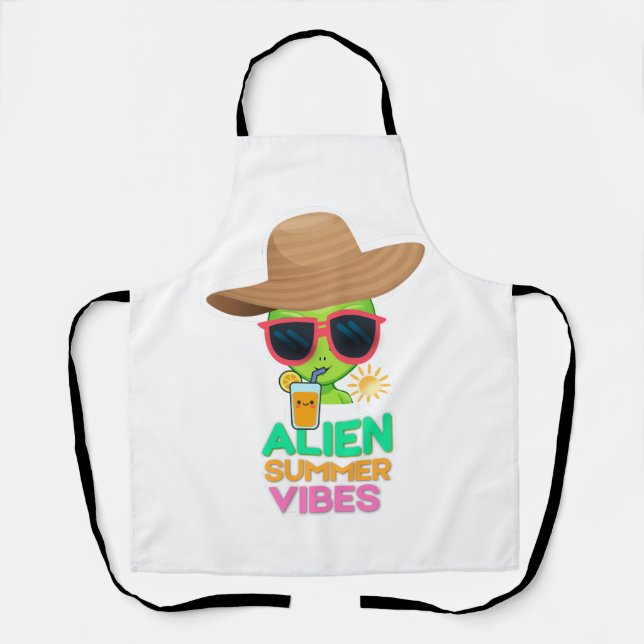 Retro Alien Summer Beach Vibes Apron (Front)