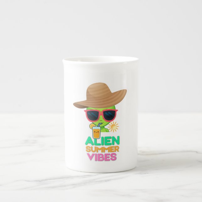 Retro Alien Summer Beach Vibes Bone China Mug (Front)