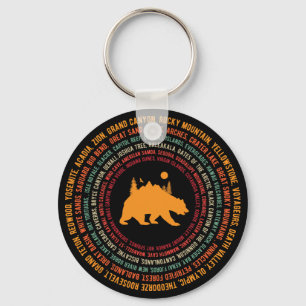 Retro All 63 US National Parks Key Ring