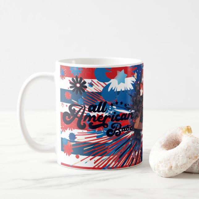 Retro All American Babe-4th of July Cute Girls Coffee Mug (With Donut)