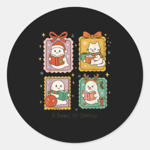Retro All Booked For Christmas Frame Cute Ghost Re Classic Round Sticker