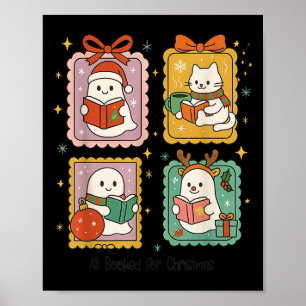 Retro All Booked For Christmas Frame Cute Ghost Re Poster