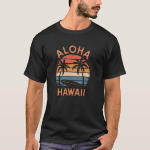 Retro Aloha Hawaiian Island Palm Surfboard Surf T-Shirt