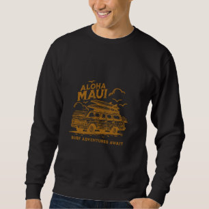 Retro Aloha Maui Hawaii Surf Adventures Distressed Sweatshirt