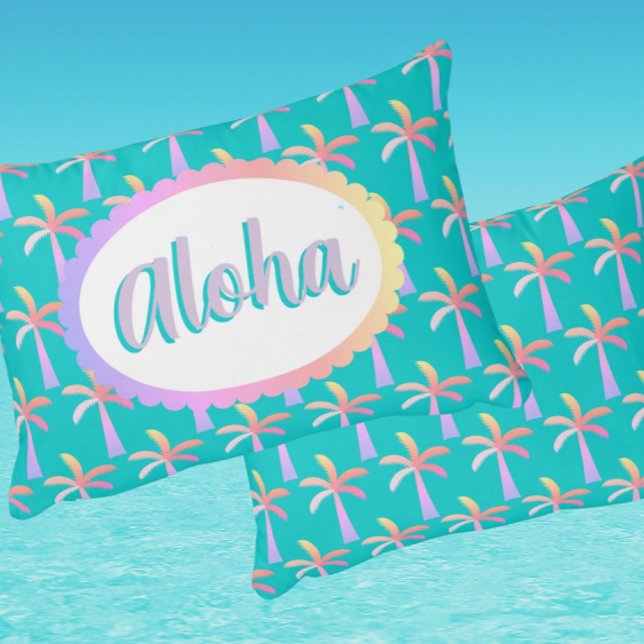 Retro Aloha Personalized Pastel Palms Decorative Cushion (Personalize it!)