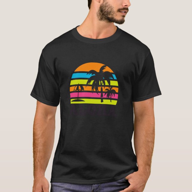 Retro Aloha Sunset Palm Tree T-Shirt (Front)