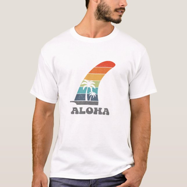 Retro Aloha Surfboard Tee Longboard SUP Single Fin (Front)