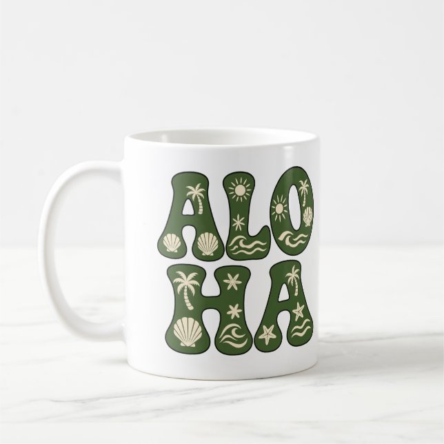 Retro Aloha Tropical Beach Aesthetic Custom Coffee Mug (Left)