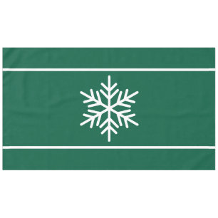 Retro Alpine Green Nordic White Snowflake Stripes Tablecloth