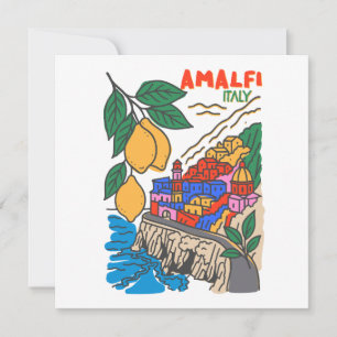 Retro Amalfi Italy Mediterranean Art Handdrawn  Card