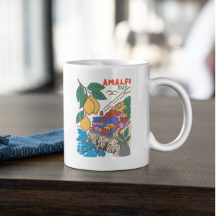 Retro Amalfi Italy Mediterranean Art Handdrawn  Coffee Mug