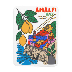 Retro Amalfi Italy Mediterranean Art Handdrawn  Magnet