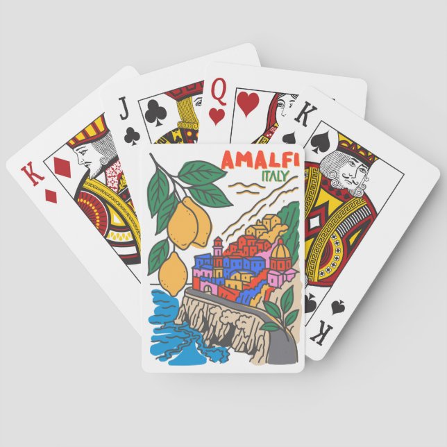 Retro Amalfi Italy Mediterranean Art Handdrawn  Playing Cards (Back)