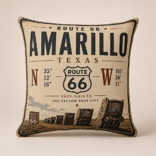 Retro Amarillo Route 66 Coordinates Cushion