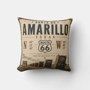 Retro Amarillo Route 66 Coordinates Cushion