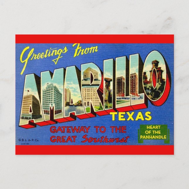 Retro Amarillo TX Postcard (Front)