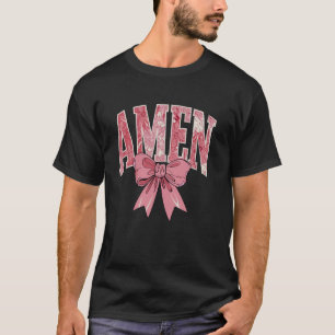 Retro Amen Floral Coquette Bow Jesus Girl Women Ha T-Shirt