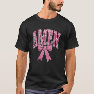 Retro Amen Floral Coquette Bow Jesus Girl Women Ha T-Shirt