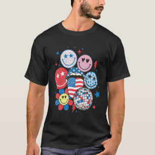 Retro America Happy Face American Flag 4th Of July T-Shirt