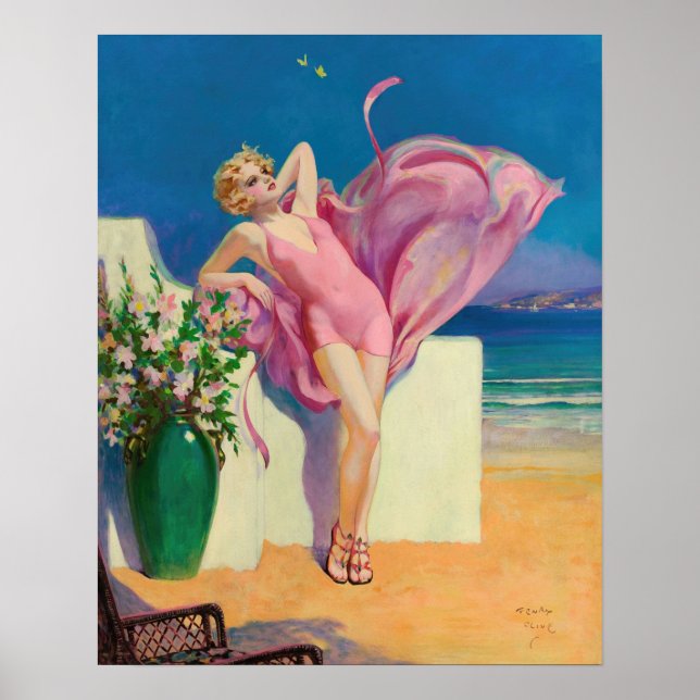 Retro American Art Print, "Seaside Flirtation" Poster (Front)
