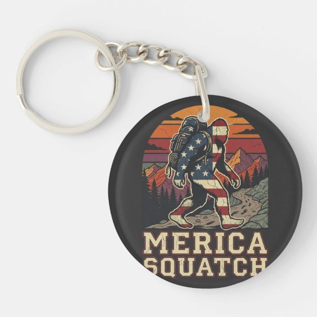 Retro American Bigfoot Sasquatch Nature  Key Ring (Front)