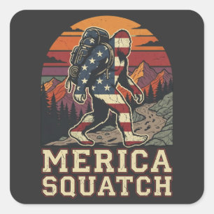 Retro American Bigfoot Sasquatch Nature Square Sticker