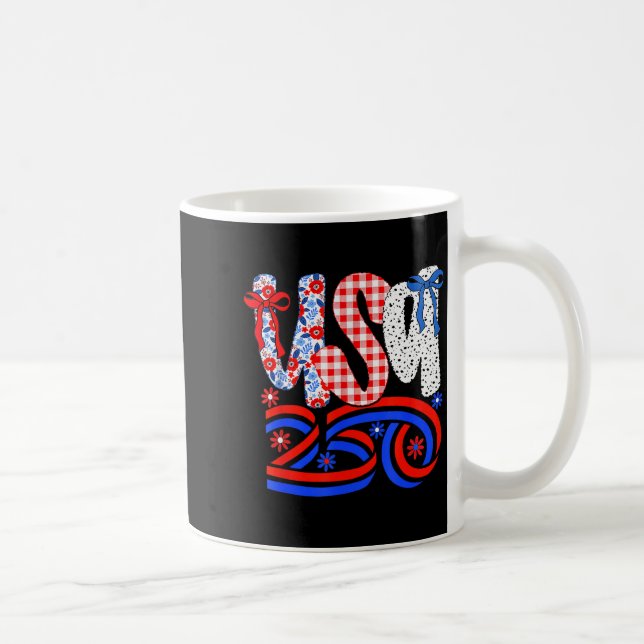 Retro American Coquette Bow 250 Flag Tee, 4th Of J Coffee Mug (Right)