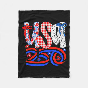 Retro American Coquette Bow 250 Flag Tee, 4th Of J Fleece Blanket