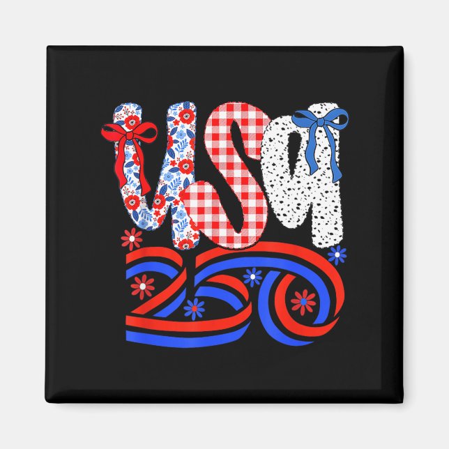 Retro American Coquette Bow 250 Flag Tee, 4th Of J Magnet (Front)