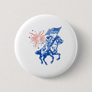 Retro American Cowgirl Horse 4th Of July Usa Flag  6 Cm Round Badge