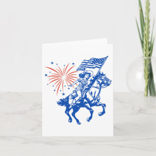 Retro American Cowgirl Horse 4th Of July Usa Flag Card