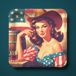 Retro American Cowgirl Pinup Paper Plate