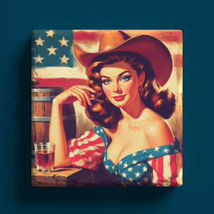Retro American Cowgirl Pinup Stone Coaster