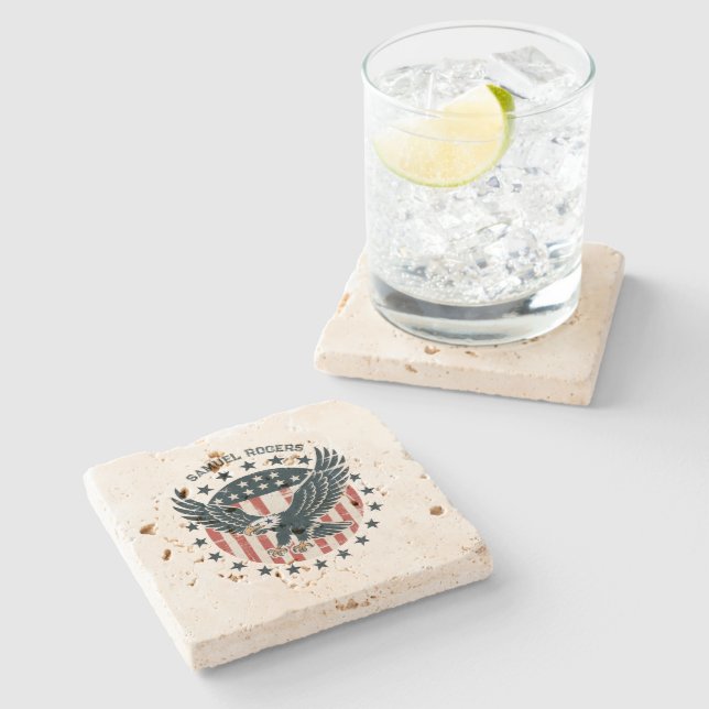 Retro American Eagle  Stone Coaster (Side)
