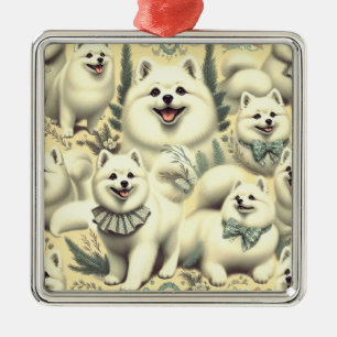 Retro American Eskimo Illustration Metal Tree Decoration