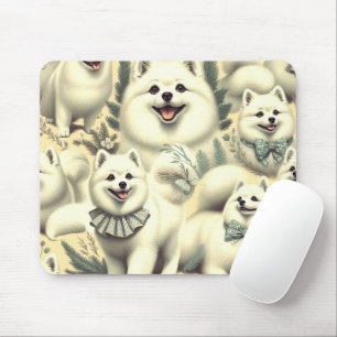 Retro American Eskimo Illustration Mouse Mat